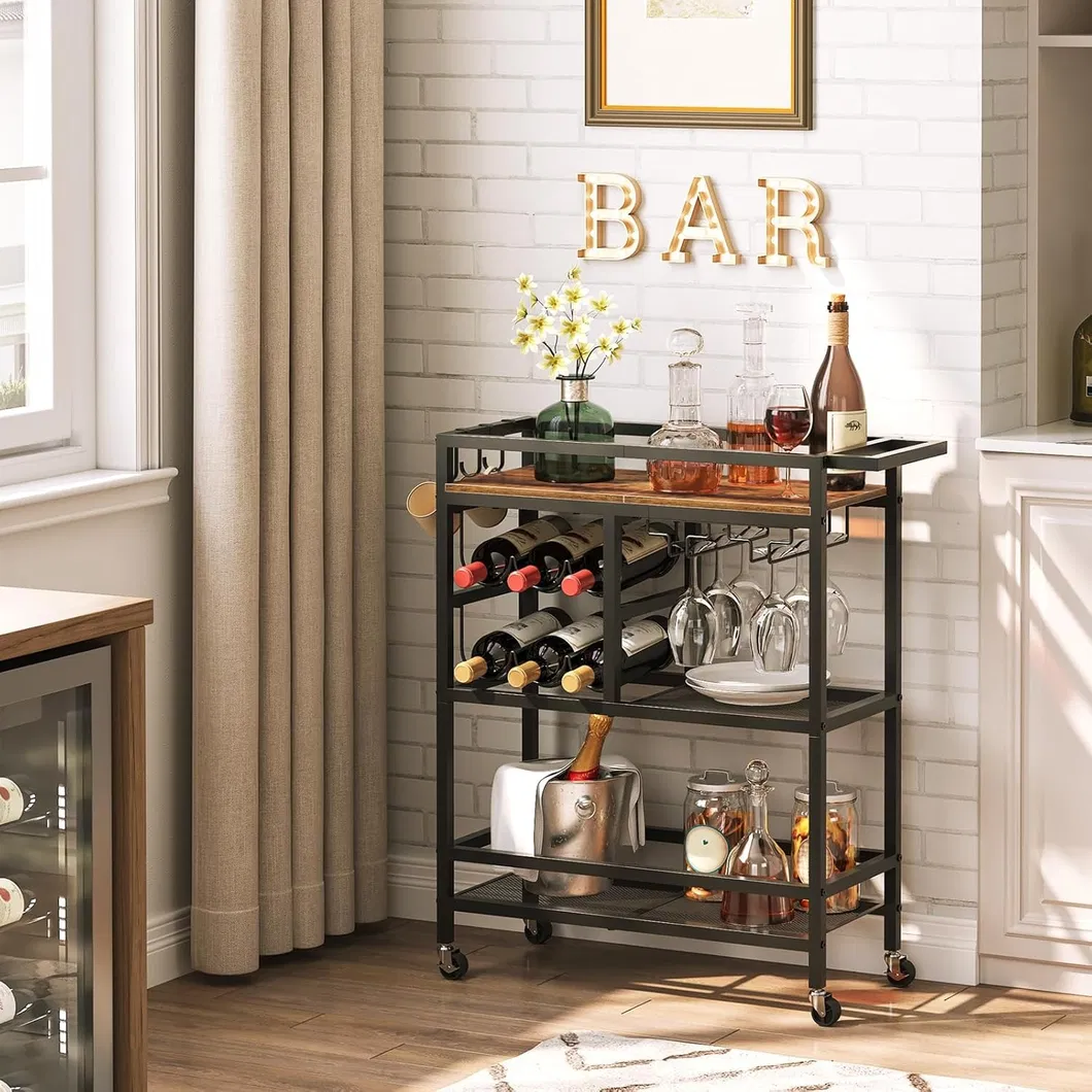 Elegant 3-Tier Rolling Bar Cart Details