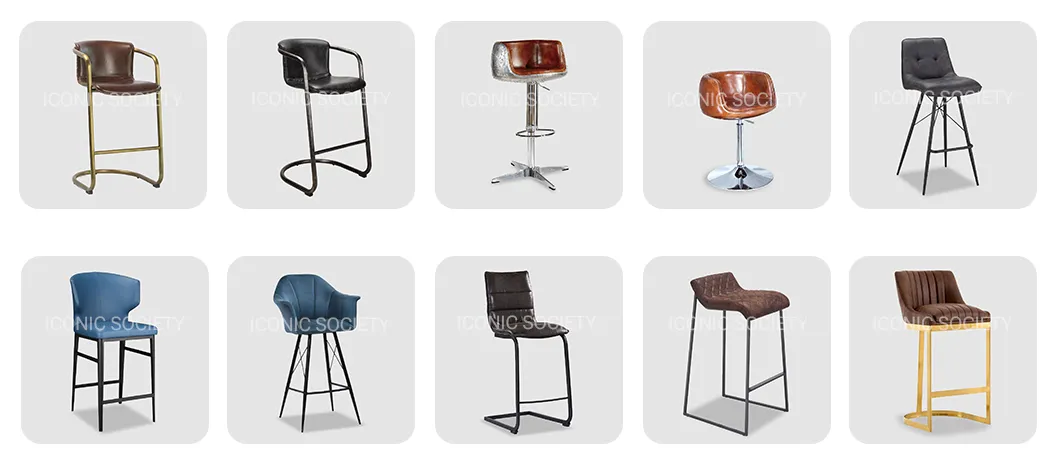 Industrial Club Pub Hotel Furniture Metal Low Back Iron Genuine Leather Counter Bar Stool