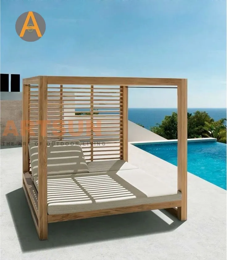 Teak Wood Durable Guaranteed Daybed Weather Resistant Double Size Outdoor Sunbed Beach & Pool Relaxation Furniture for Hotel Resort Villa