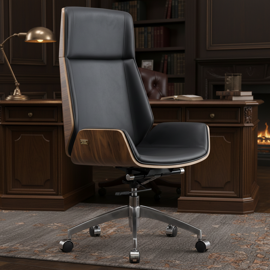 Office Luxury Executive Swivel Chair High Back Genuine Leather Adjustable Height