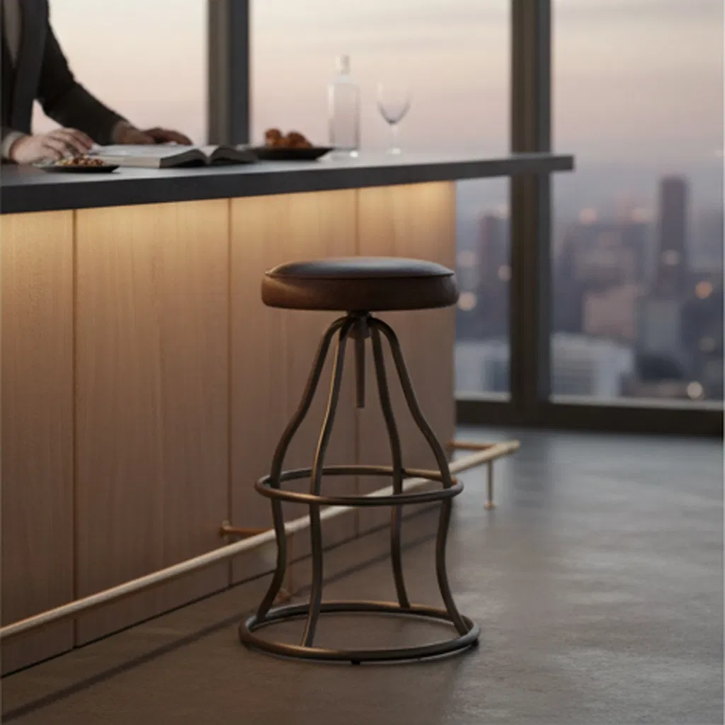 Industrial Style Antique Furniture Comfortable Feet Counter Turnable Leather Bar Chair Bar Stool