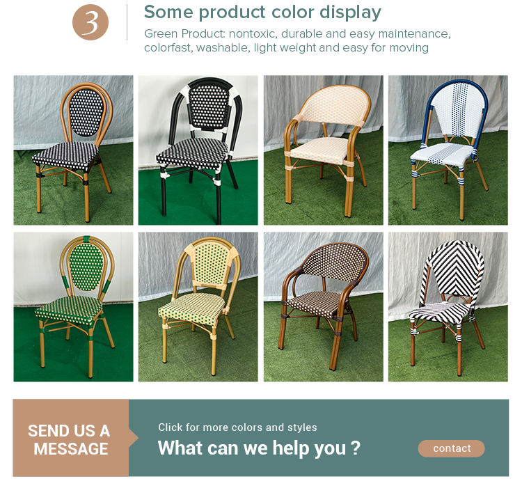 French Bistro Outdoor Furniture Outdoor Rattan Chair Wicker Coffee Restaurant Garden Aluminium Dining Table and Chair Set