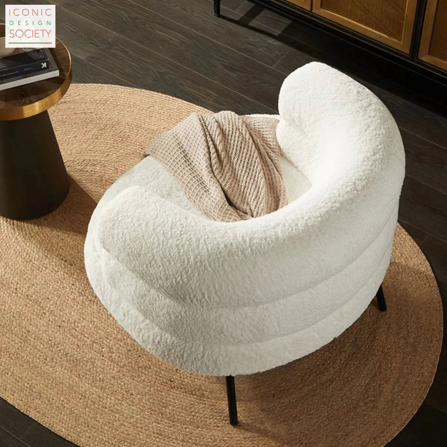 Modern Living Room Furniture Restaurant Cozy Office Armchair Fluffy Soft Woolen Metal Iron Frame Smooth Sherpa Accent Leisure Chair