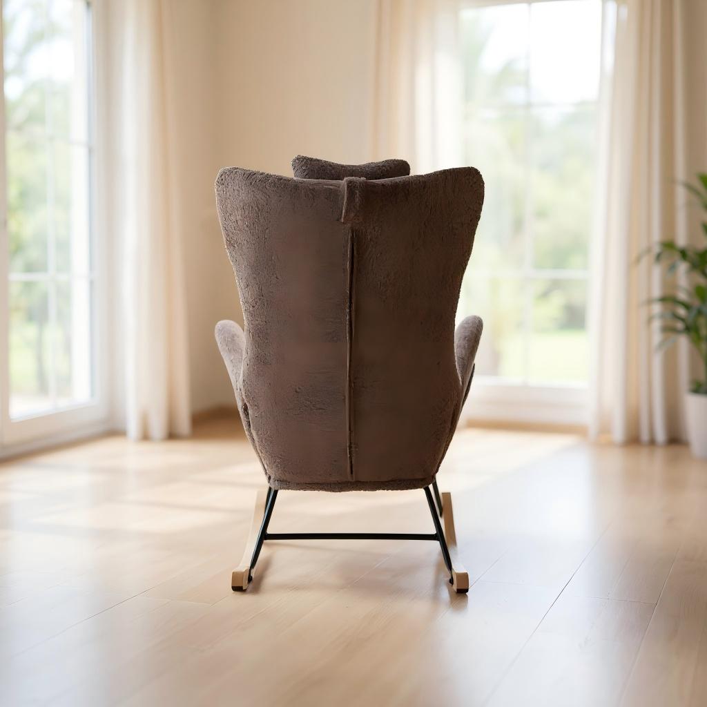 Modern Teddy Fabric Glider Chair with Safety Features Comfy Rocking Armchair with Side Pocket