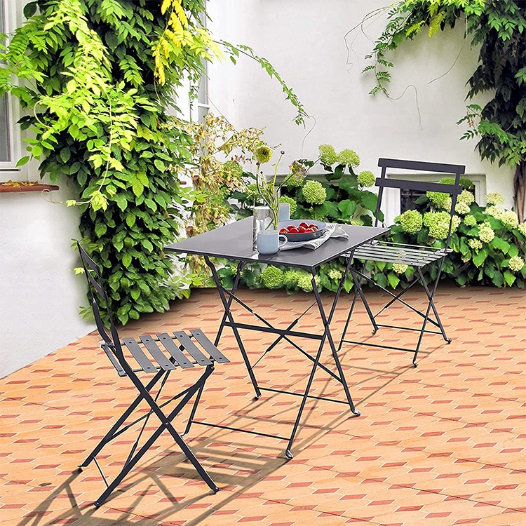 3Pcs Metal Bistro Set Folding Outdoor Patio Furniture Sets 2 Chairs Indoor and Outdoor Coffee Table for Patio Yard Garden Set