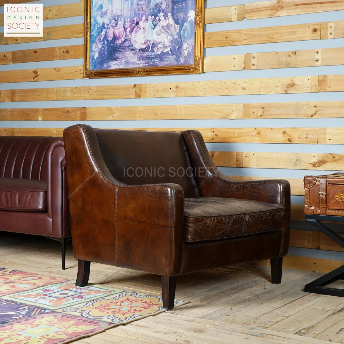 Modern Living Room Dining Home Club Furniture Leisure Vintage Visitorarm Leather Club Genuine Leather Accent Chair