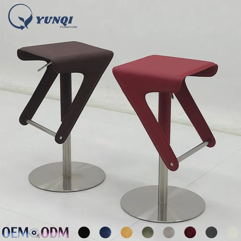 Minimalist Wine Red Swivel Counter Chair Adjustable Height Bar Stool with Stainless Steel Footrest