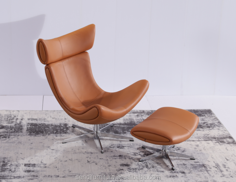 Modern Luxury Genuine Leather Stainless Steel Lounge Chair for Living Room &amp; Hotel Use