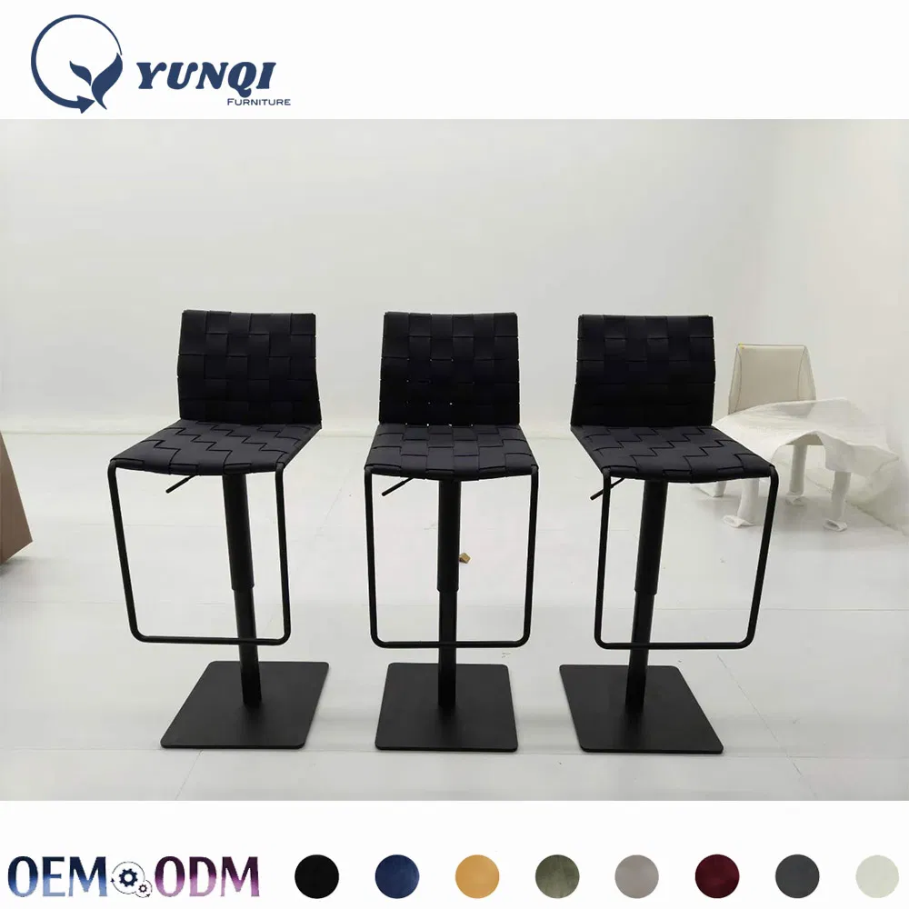 Minimalist Brown Weave Swivel Counter Chair Adjustable Height Bar Stool for Home Bar & Cafe