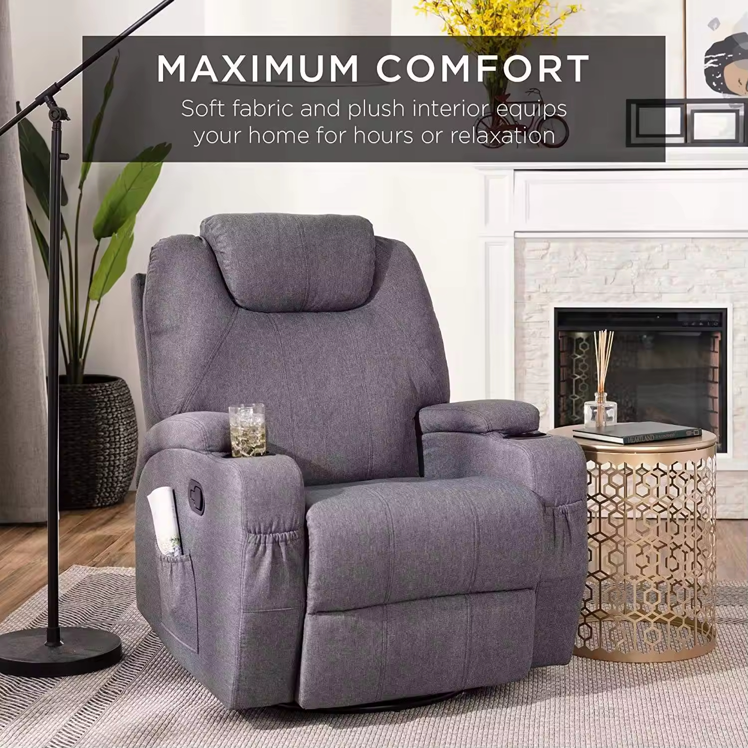 Best Choice Fabric Single Seat Swivel Recliner Chair Modern Design Electric Glider Revolving Feature Metal Frame Remote Control