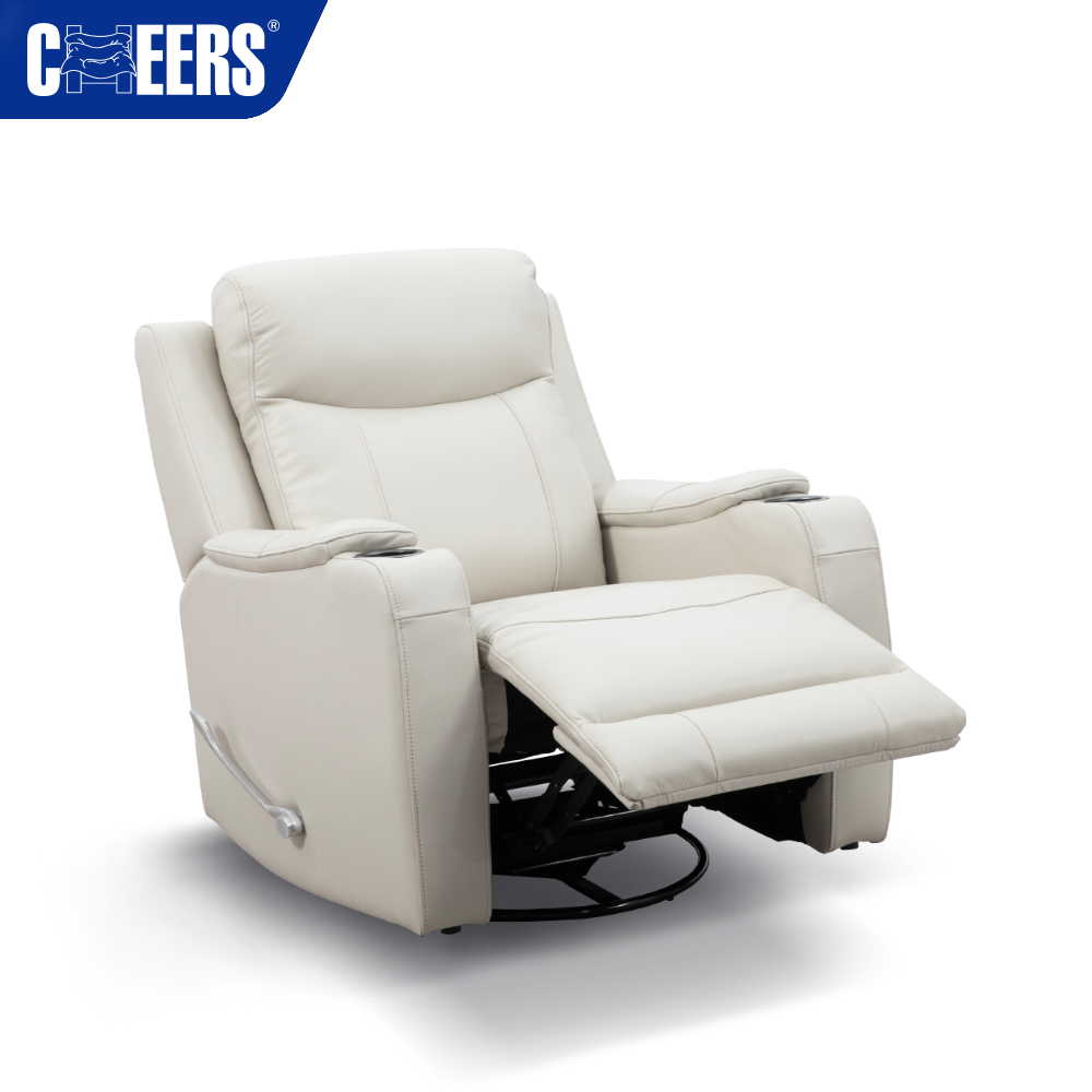 MANWAH CHEERS Modern Genuine Leather Manual Reclining Single Swivel Glider Chair Rocking Living Room Lounge Recliner Chair Sofa