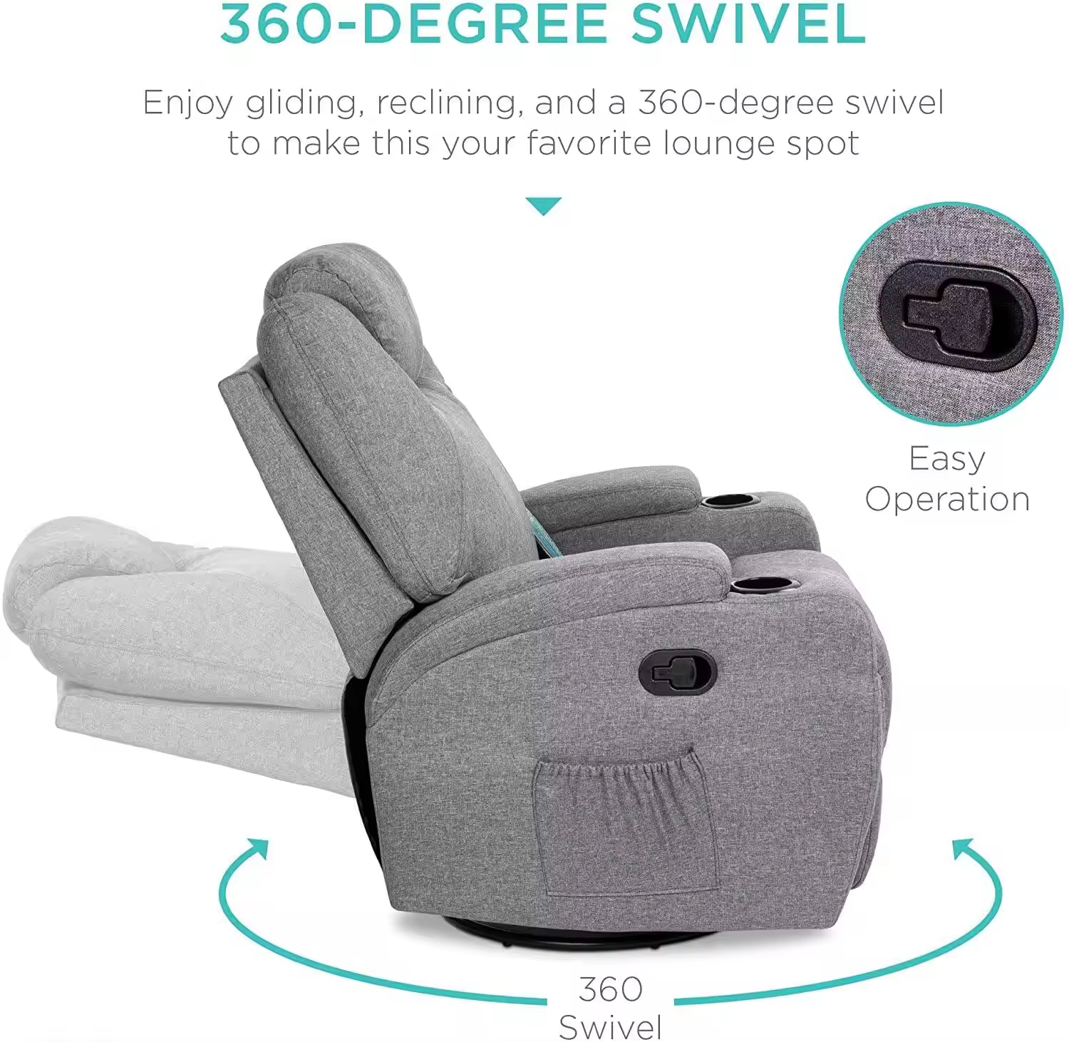 Best Choice Fabric Single Seat Swivel Recliner Chair Modern Design Electric Glider Revolving Feature Metal Frame Remote Control