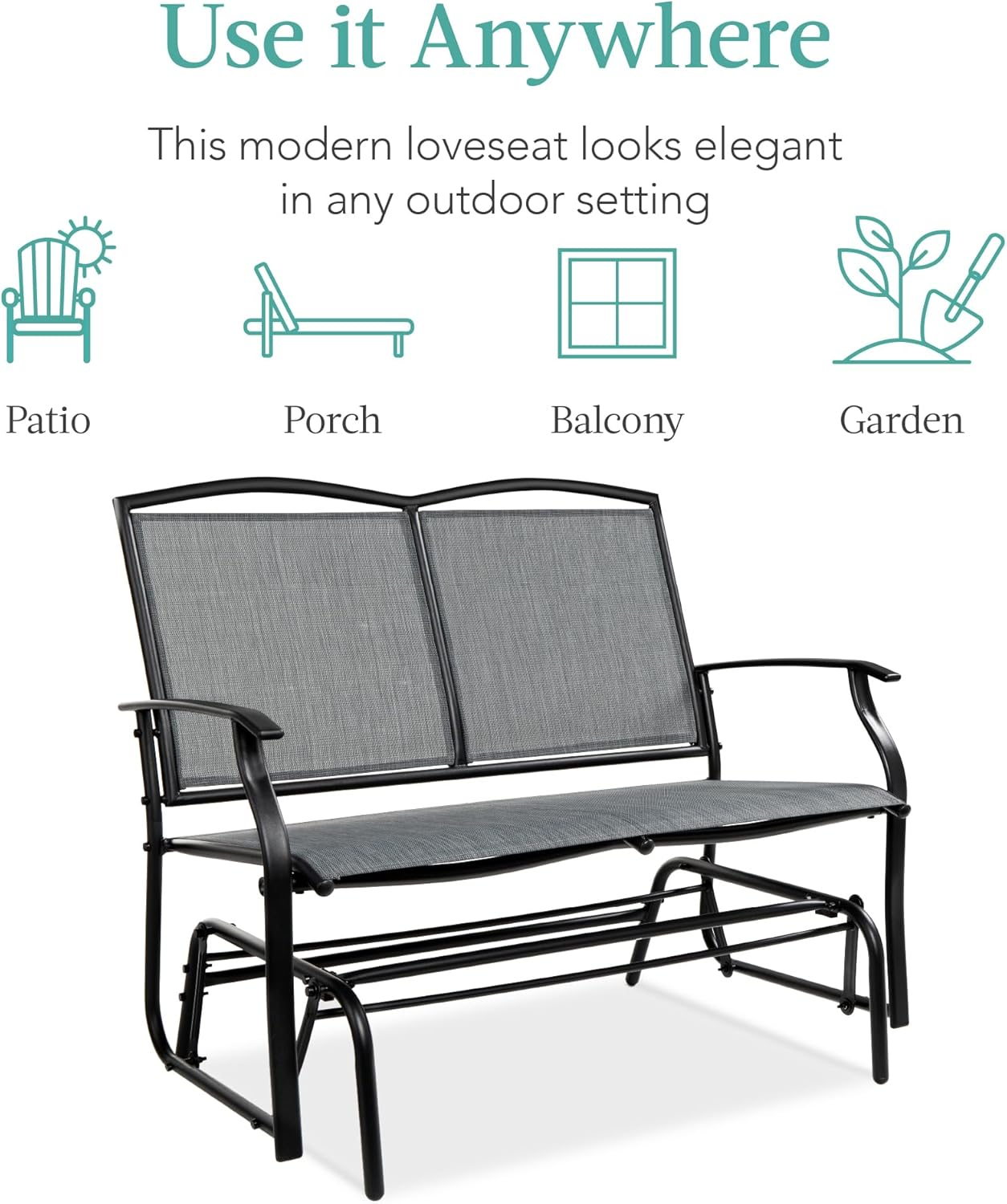 Outdoor Garden 2-Person Glider Rocking Chair Metal Frame Teslin Fabric