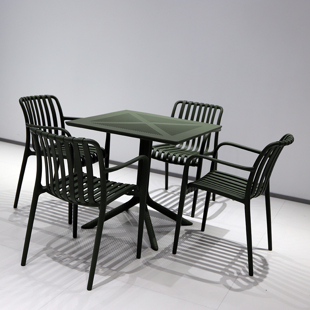 Hot Sale Modern Lightweight Plastic Outdoor Dining Table Sets Square Durable Waterproof Commercial Bistro Cafe Hotel