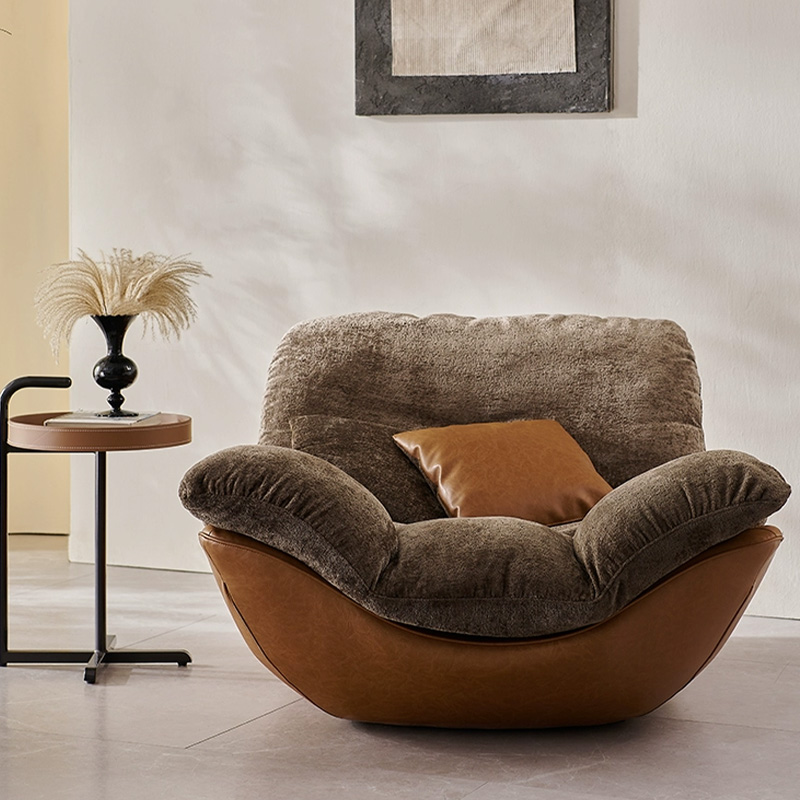 Nordic Italian Minimalism Genuine Leather Living Room Lounge Chair Sofa Recliner High-end Bedroom Home Furniture Wood Legs
