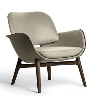 China Fiberglass Public Area Reception Accent Iconic Leather Chair with Solid Wood Base