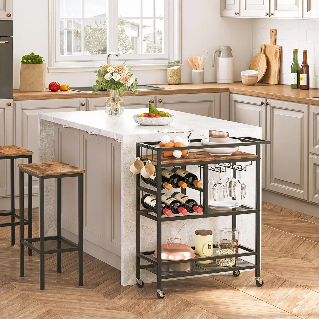 Elegant 3-Tier Rolling Bar Cart Details