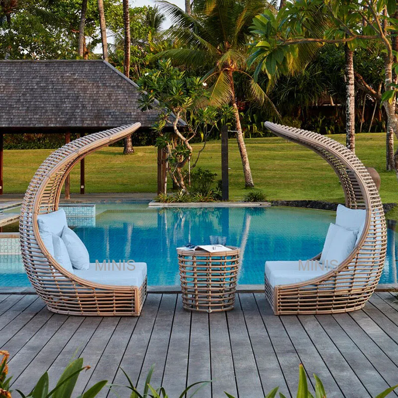 Garden Leisure Chairs Furniture Aluminium Frame Rattan Outdoor Daybed