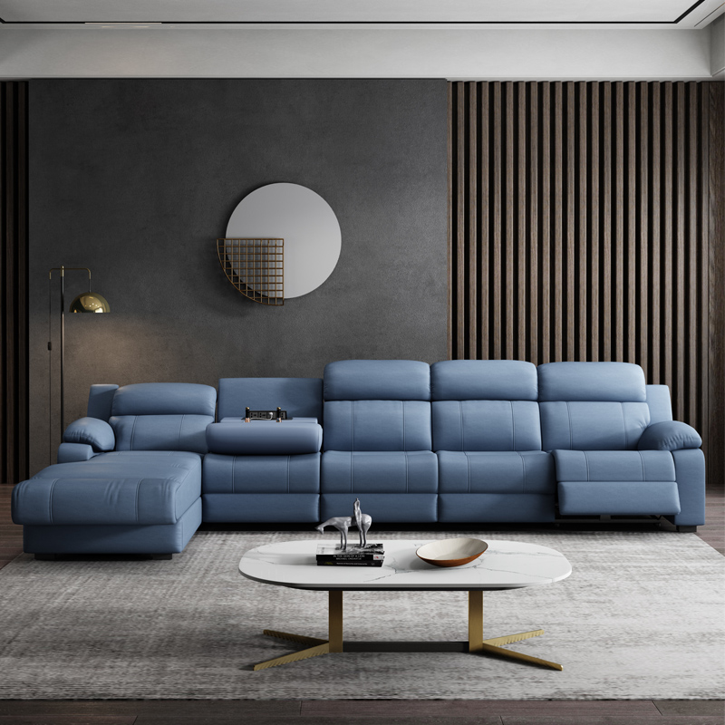 Modern Minimalist Electric L-shaped Recliner Sofa Smart Living Room Set Featuring Retractable Corner Sofa Fabric Massage