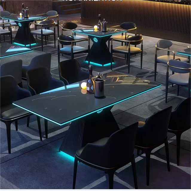 2026 New Arrival Bar Furniture Bar Stool Led Luminous Bar Tables And Chair Lounge Restaurant Bar Glowing Table For Night Club