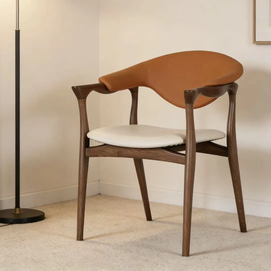Accent Minimalist Contemporary Curved Back Solid Wood Upholstered Home Furniture High End Dining Chairs