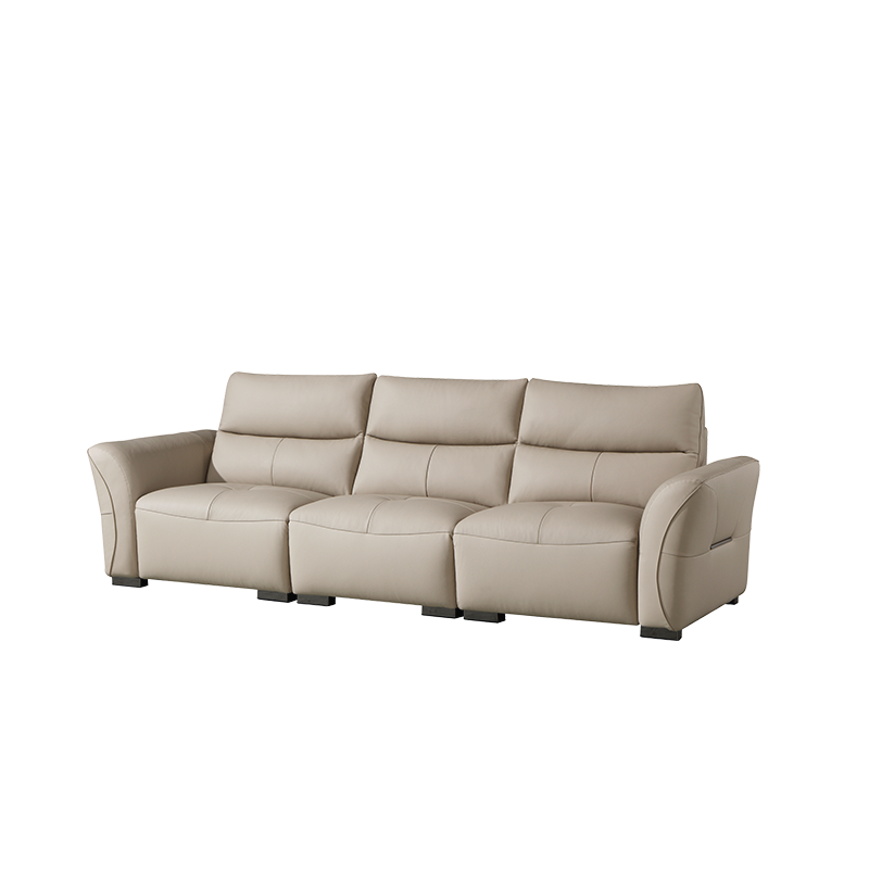 European Modern Minimalist Living Room Electric Recliner Leather Sofa Set 3 Seater With Remote Control And Metal Legs