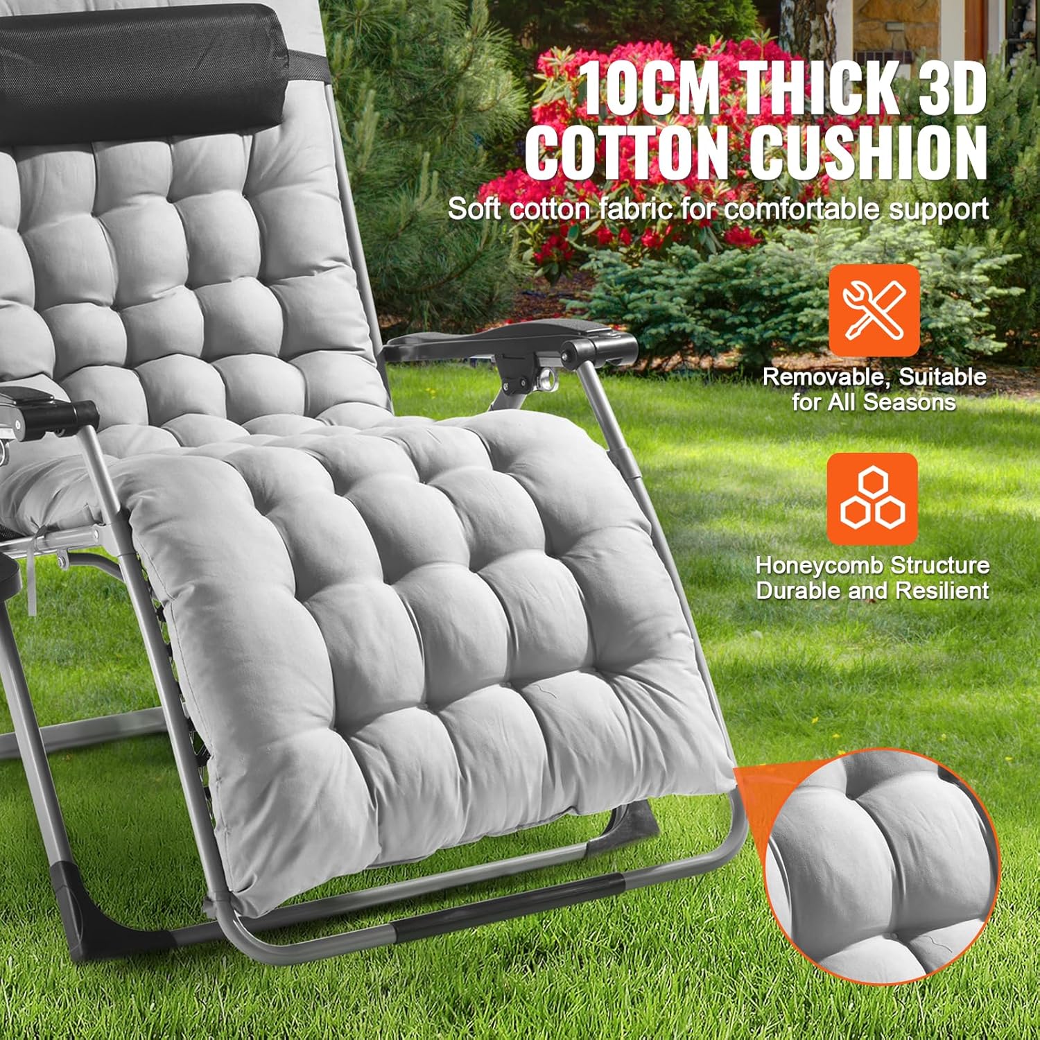 Zero Gravity 33-Inch Recliner Lounge Chair Indoor Outdoor Adjustable Anti-Gravity Headrest Footrest 500 lbs Capacity Gray Color