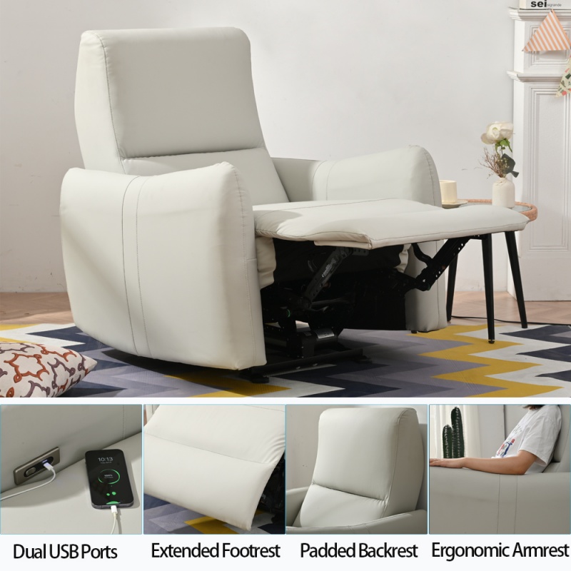 Modern Bedroom Living Room Hotel Comfortable Luxury Single Seat PU Padded Power Reclining Swivel Glider Sofa Chair
