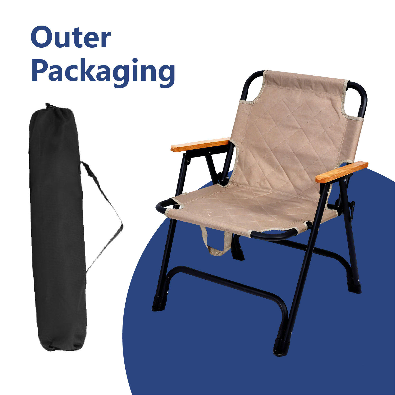 Kermit Reclining Lounge Chair 3 Position Adjustable Backrest Solid Wood Iron Heavy Duty Foldable Glamping Patio Travelling Park