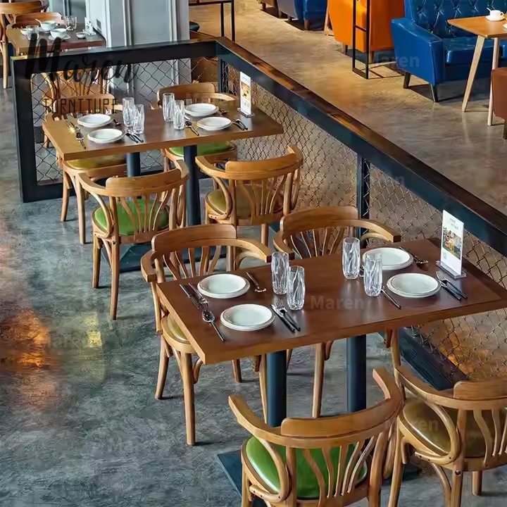 Wholesale Price Restaurant Table Chair Set Solid Wood Upholstered Retro Cafe Furniture for Bistro Coffee Shop Western Restaurant