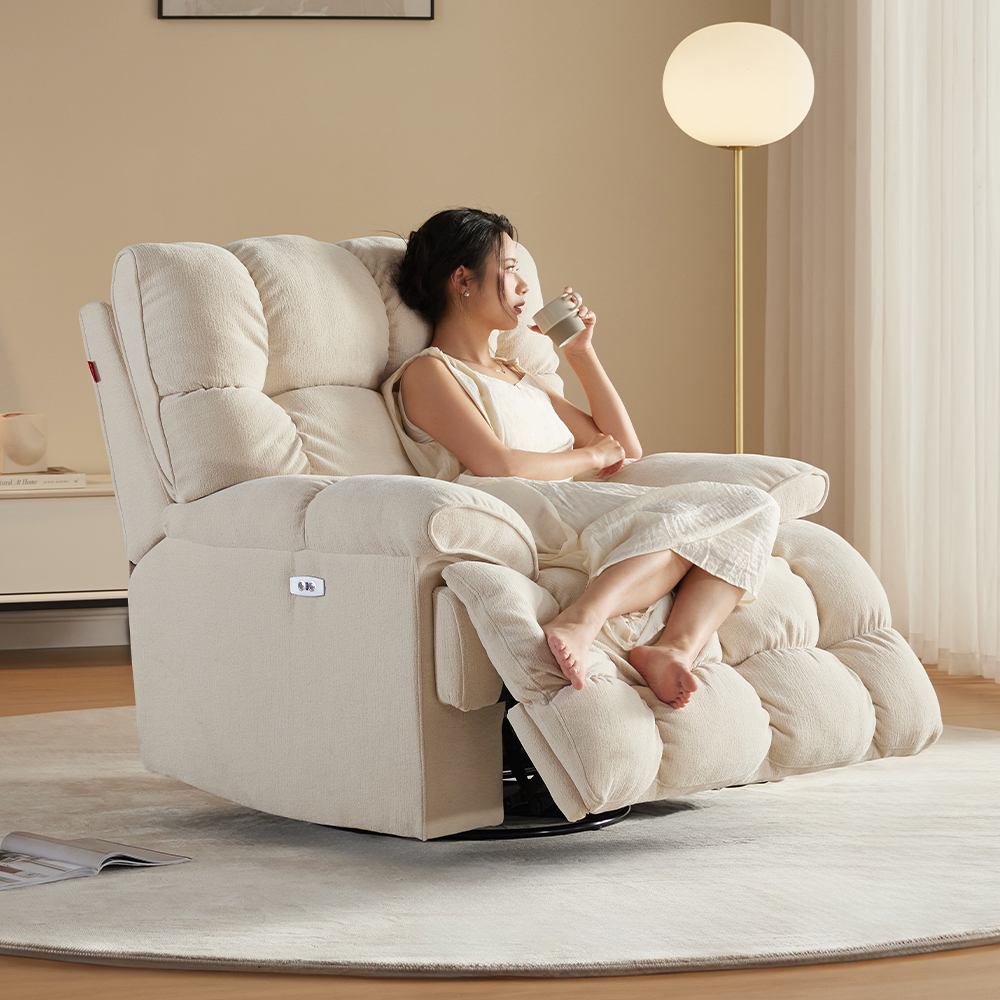 Sans Luxury White Adjustable Footrest Ergonomic Lounge 180 Degree Reclining Chair Power Recliner