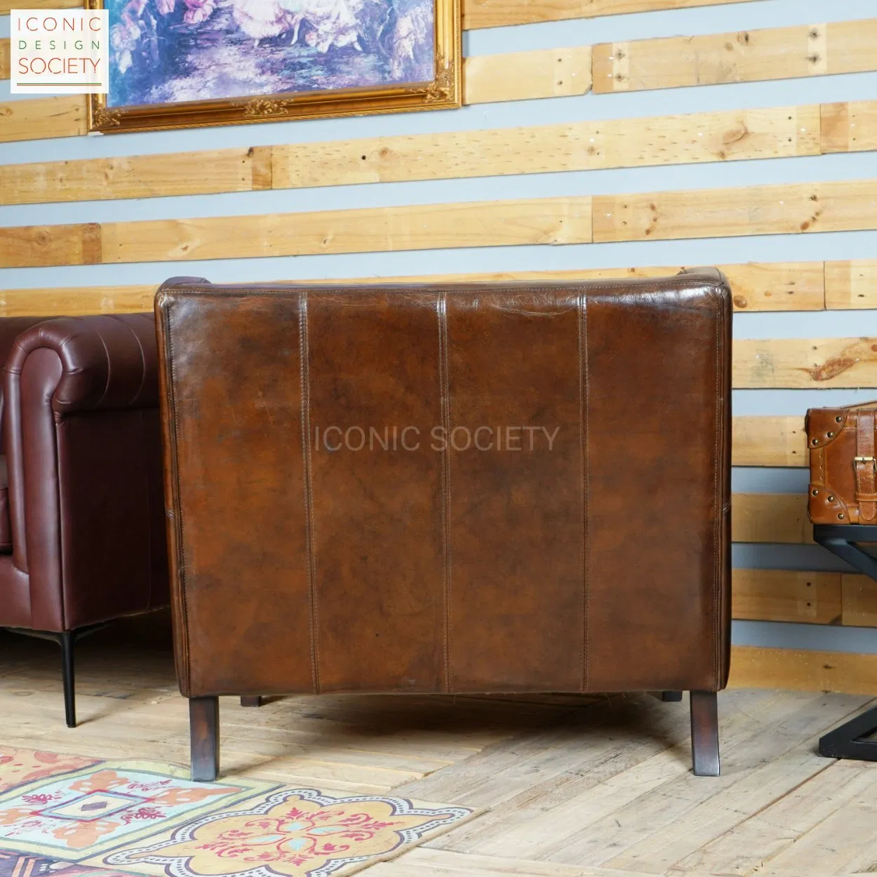 Modern Living Room Dining Home Club Furniture Leisure Vintage Visitorarm Leather Club Genuine Leather Accent Chair