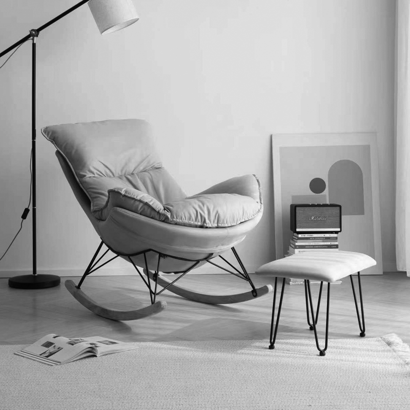 Modern Fabric Leisure Recliner Rocking Chair and Ottoman Leisure Nursing Wood Glider Chair Modern