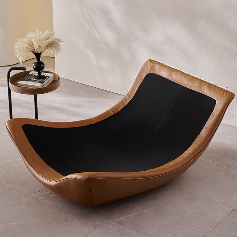 Nordic Italian Minimalism Genuine Leather Living Room Lounge Chair Sofa Recliner High-end Bedroom Home Furniture Wood Legs
