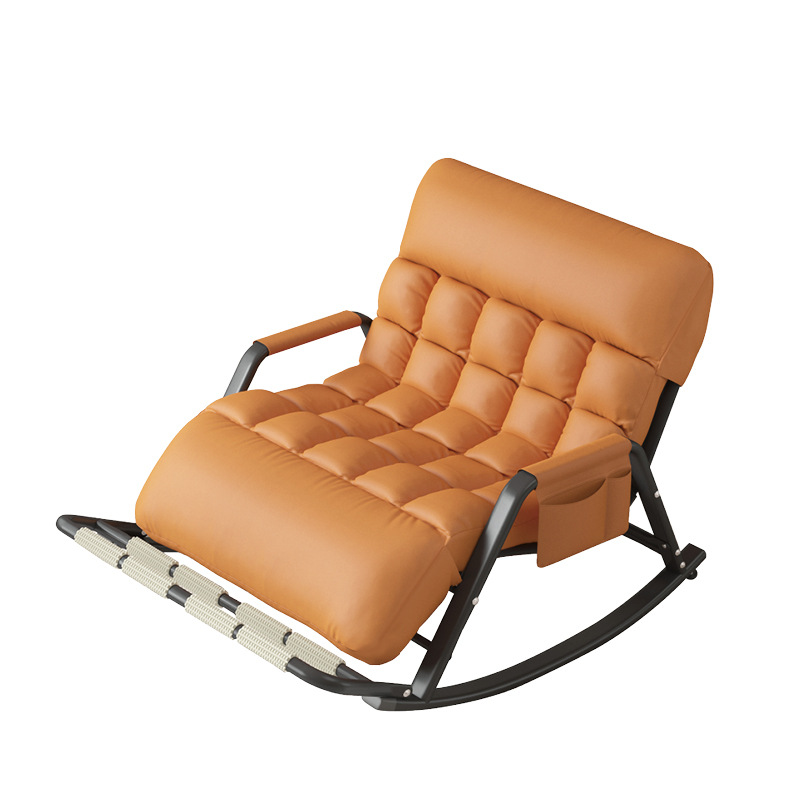 Modern Oversized Tufted Faux Leather Rocking Chair with Side Pocket Plush Padding Glider Chair for Living Room Bedroom