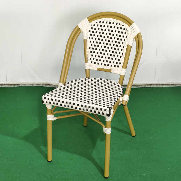 French Bistro Outdoor Furniture Outdoor Rattan Chair Wicker Coffee Restaurant Garden Aluminium Dining Table and Chair Set