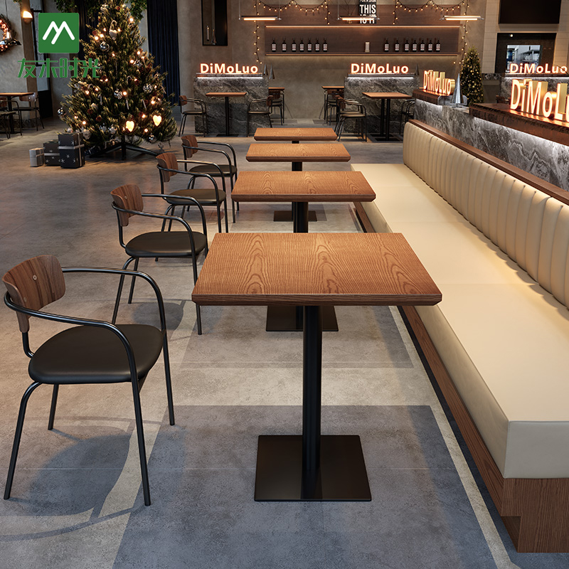 Modern Commercial Restaurant Booth Seating Set with Solid Wood Restaurant Tables and Chairs for Cafe Bistro Fast Food Shop