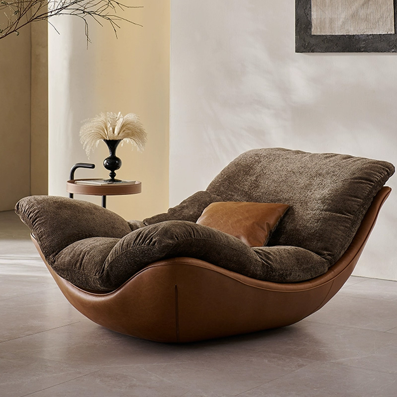 Nordic Italian Minimalism Genuine Leather Living Room Lounge Chair Sofa Recliner High-end Bedroom Home Furniture Wood Legs