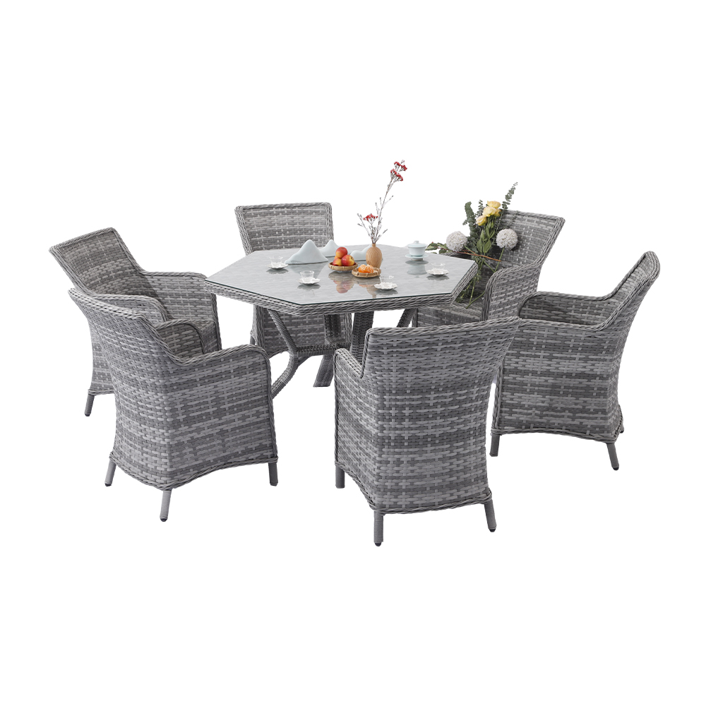 MIA 7Pcs Chat Party Outdoor Wicker Rattan Furniture Dining Set