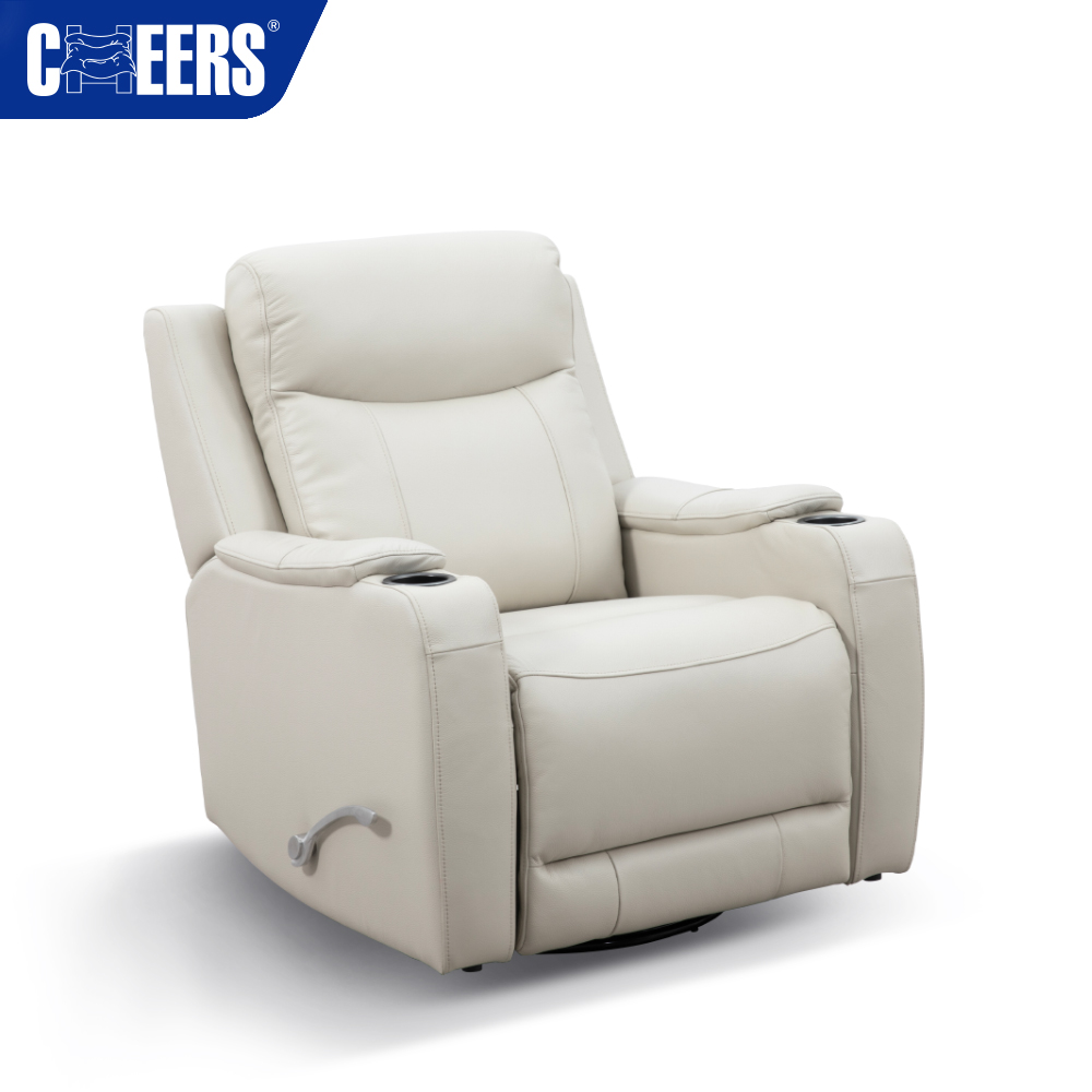 MANWAH CHEERS Modern Genuine Leather Manual Reclining Single Swivel Glider Chair Rocking Living Room Lounge Recliner Chair Sofa