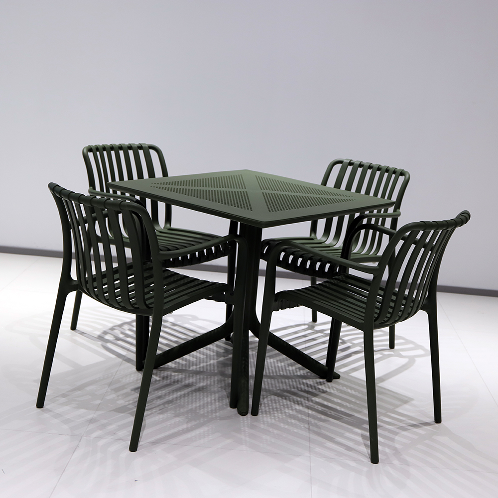 Hot Sale Modern Lightweight Plastic Outdoor Dining Table Sets Square Durable Waterproof Commercial Bistro Cafe Hotel