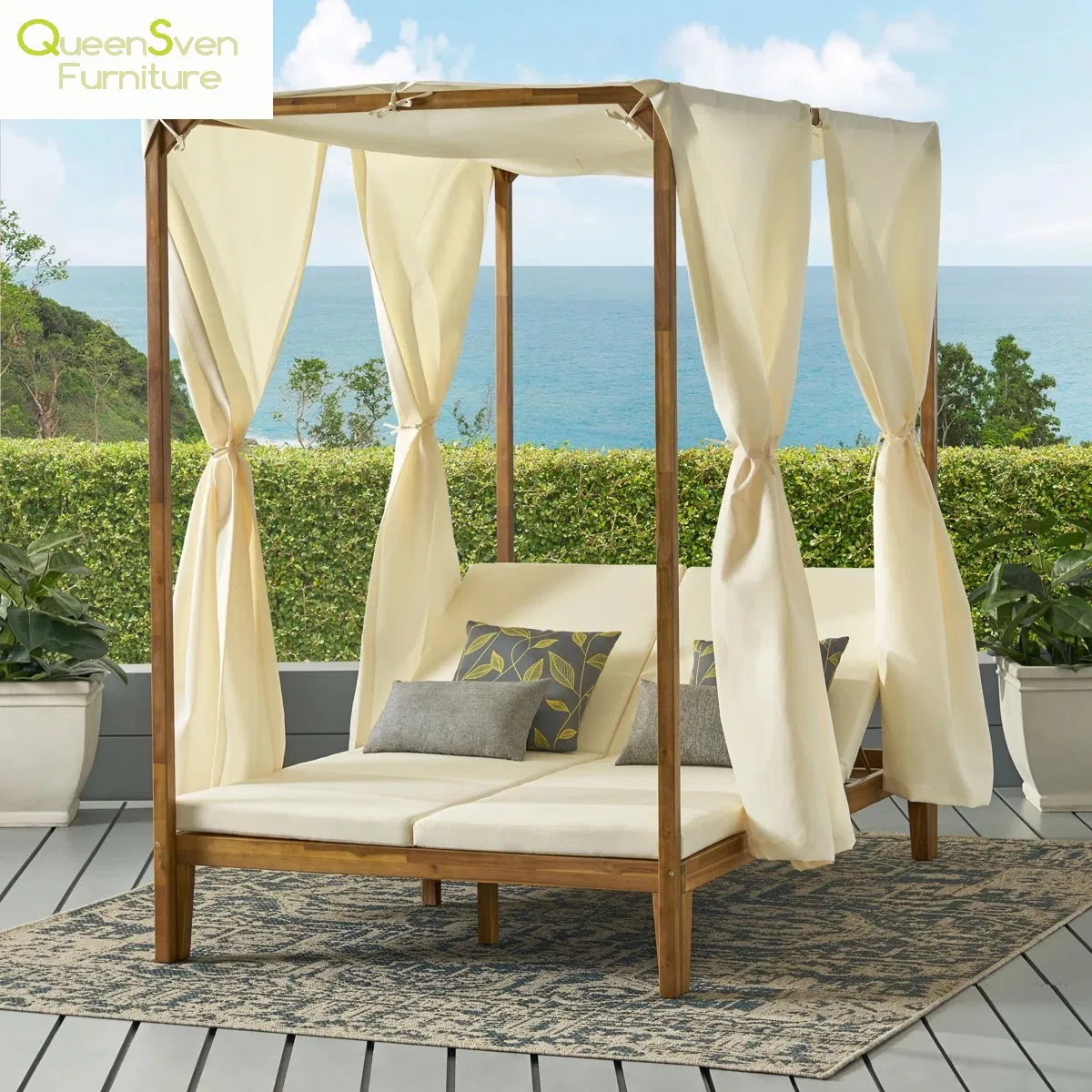 Modern Outdoor Teak Daybed Perfect for Patios and Poolside Retreats