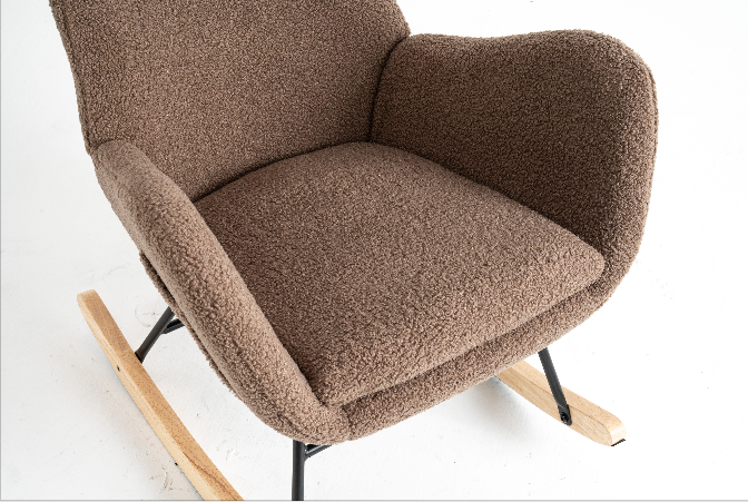 Modern Teddy Fabric Glider Chair with Safety Features Comfy Rocking Armchair with Side Pocket