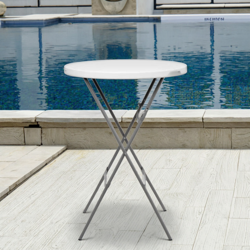 Hitree Wholesale 32 Inch High Height Cocktail Round Folding HDPE Plastic Table Event White For Outdoor Parties