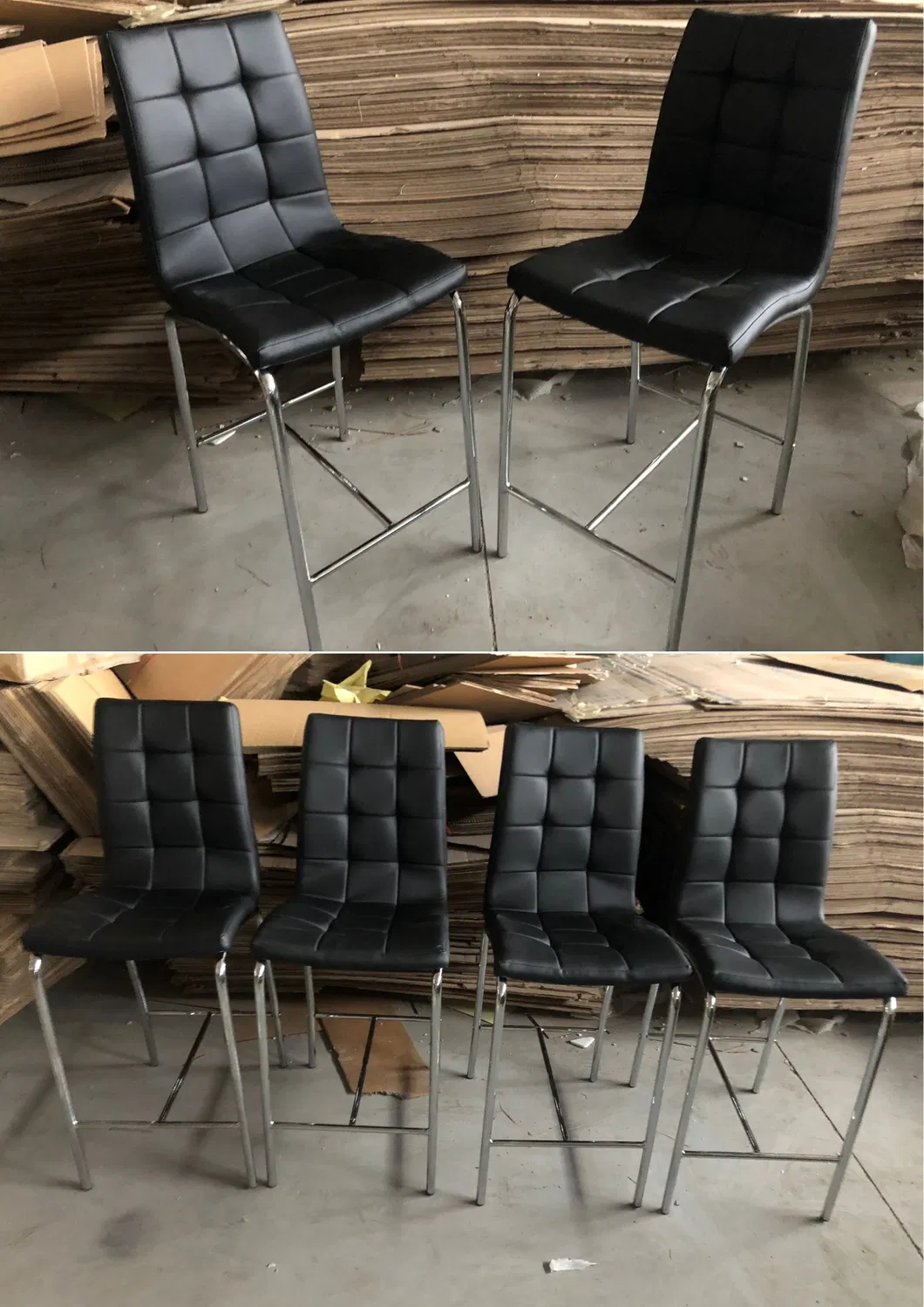 Black High Chair Soft PU Seat and Back Bar Stool Side View