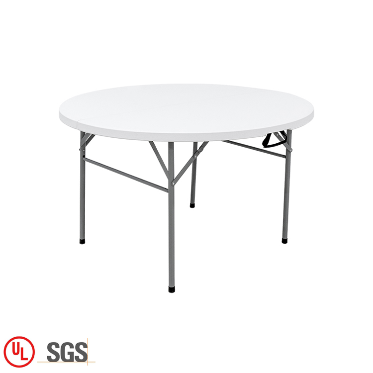 Portable Garden Furniture Set Metal Bistro Patio Folding Table White 4FT Round Fold-in-half Table Set