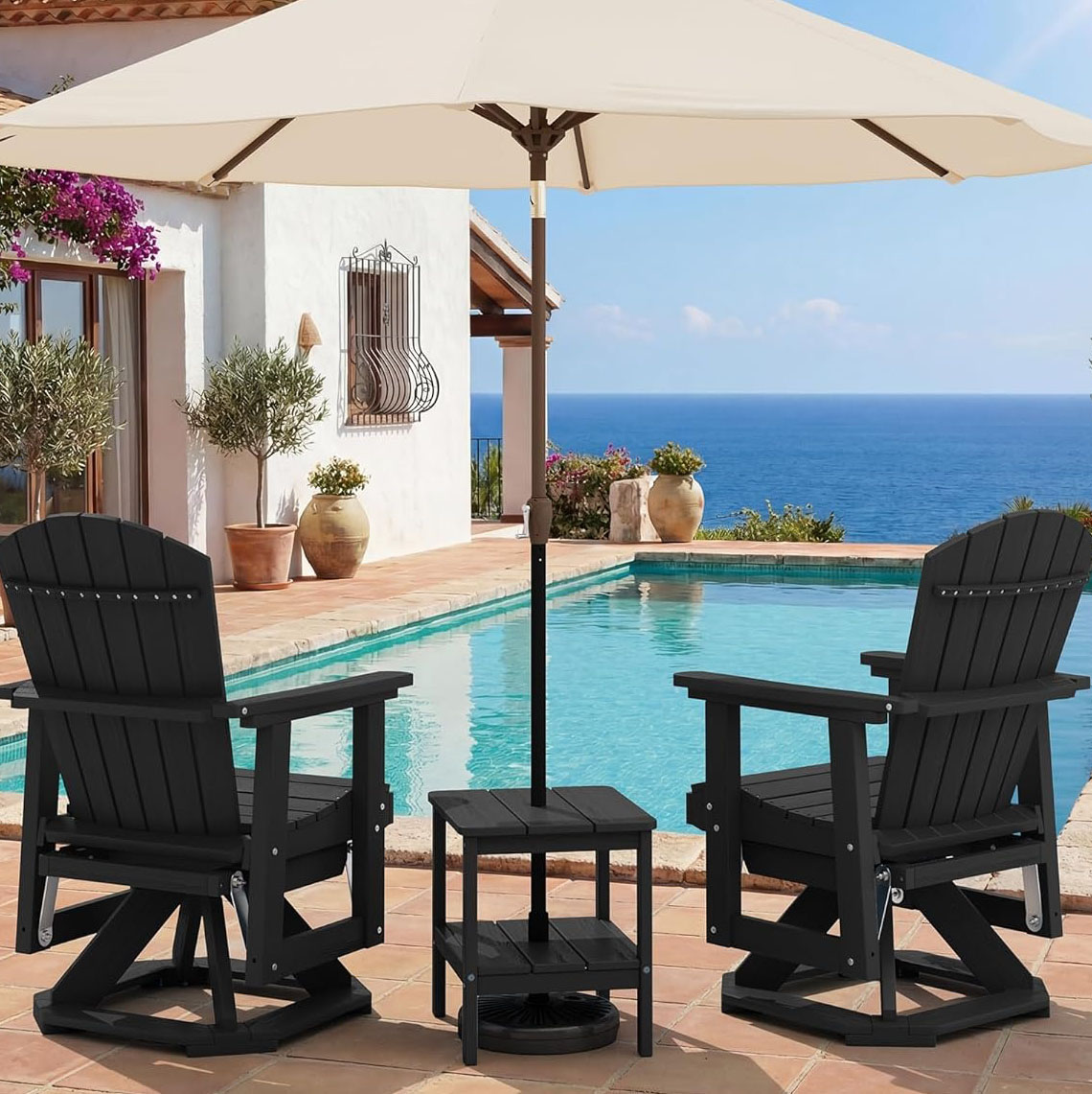 Adirondack Swivel Glider Chair HDPE Glider Set of 2 for Outdoor All-Weather Contemporary Design Hotel &amp; Park Use