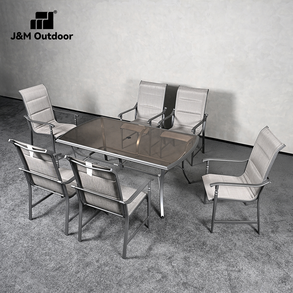 J&amp;M Outdoor 5pcs Bistro Set waterproof Tempered Glass Top Patio Furniture Stackable Durable outdoor Dining Table sets