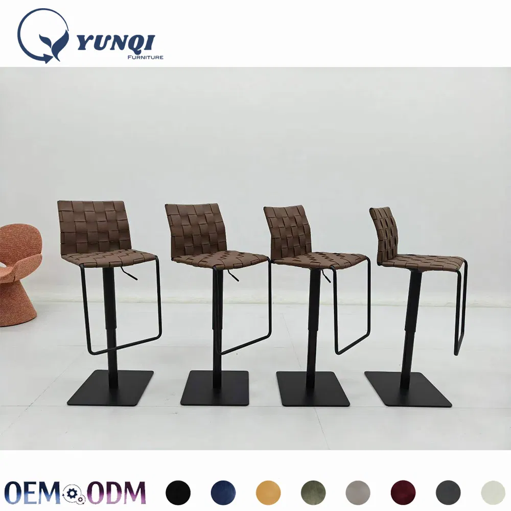 Minimalist Brown Weave Swivel Counter Chair Adjustable Height Bar Stool for Home Bar & Cafe