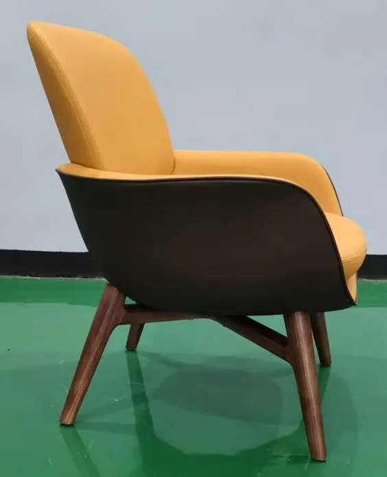 China Fiberglass Public Area Reception Accent Iconic Leather Chair with Solid Wood Base